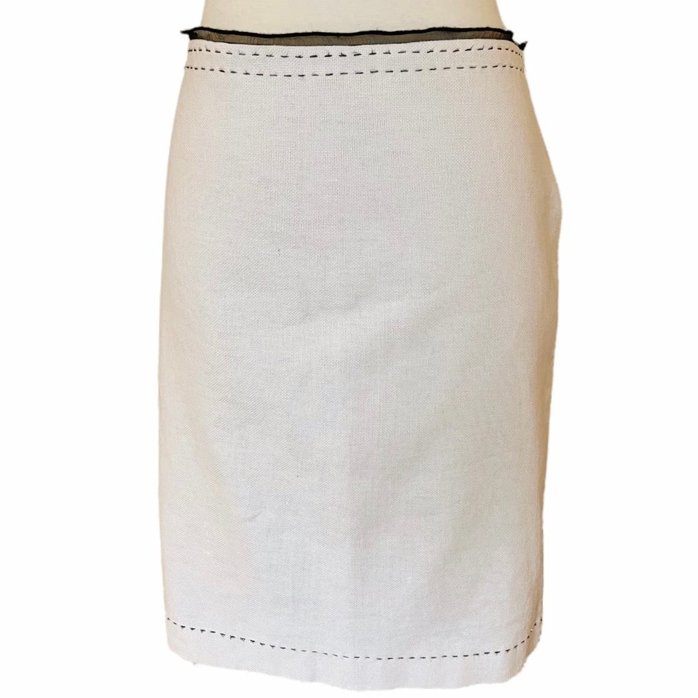 PHILOSOPHY ALBERTA FERRERI Pencil Skirt Bone Black Silk Trim Italy 42 US 6 EUC